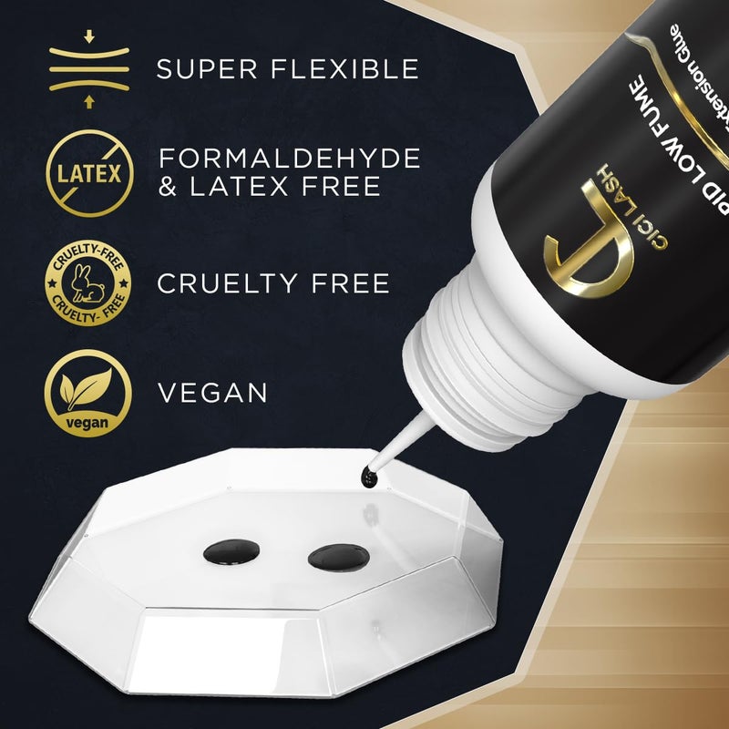 CICI Lash Rapid Low Fume Eyelash Extension Glue for Professionals - Maximum 8 Week Retention / 1 Second Drying Time Semi Permanent Individual/Volume Lash Extension Glue with Deep Black Color - Latex Free 5ml - Image 4